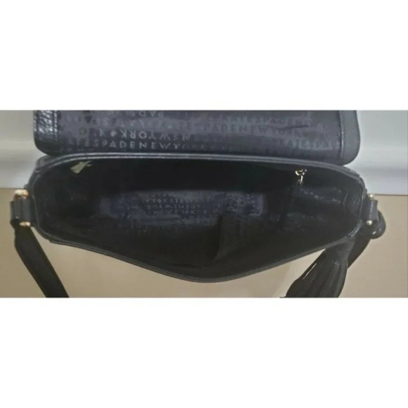 Kate Spade NY Black Pebbled Leather Crossbody Leather Tassel Charm - Picture 7 of 11